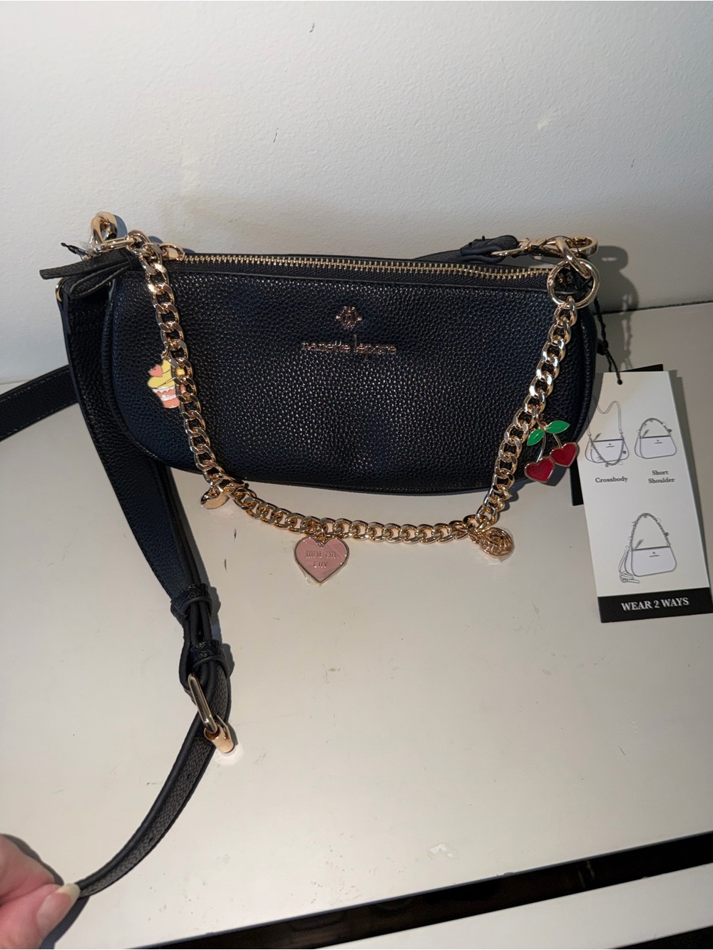 Nanette Lepore Black Charm Crossbody Bag NWT | Gold Chain | Wear 2 Ways - Picture 2 of 8